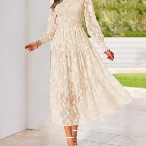 Wedding Guest Dresses for Women Fall Fashion 2025 Casual Long Sleeve Floral Maxi - Picture 6 of 7